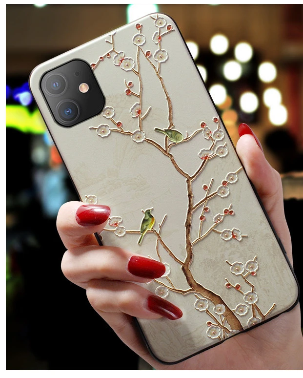 Compatible with Apple , Mobile Phone Shell Chinese Style Embossed Frosted Soft Shell