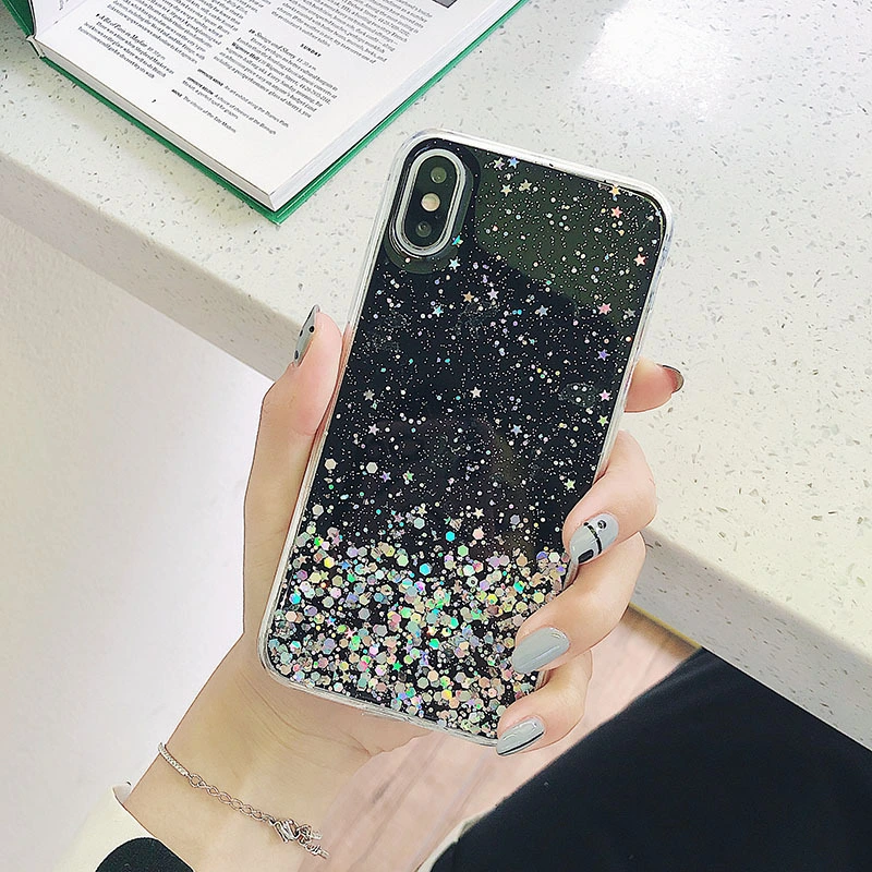 Luxurious Transparent Bling Phone Case With Shiny Sequins And Soft Back Cover