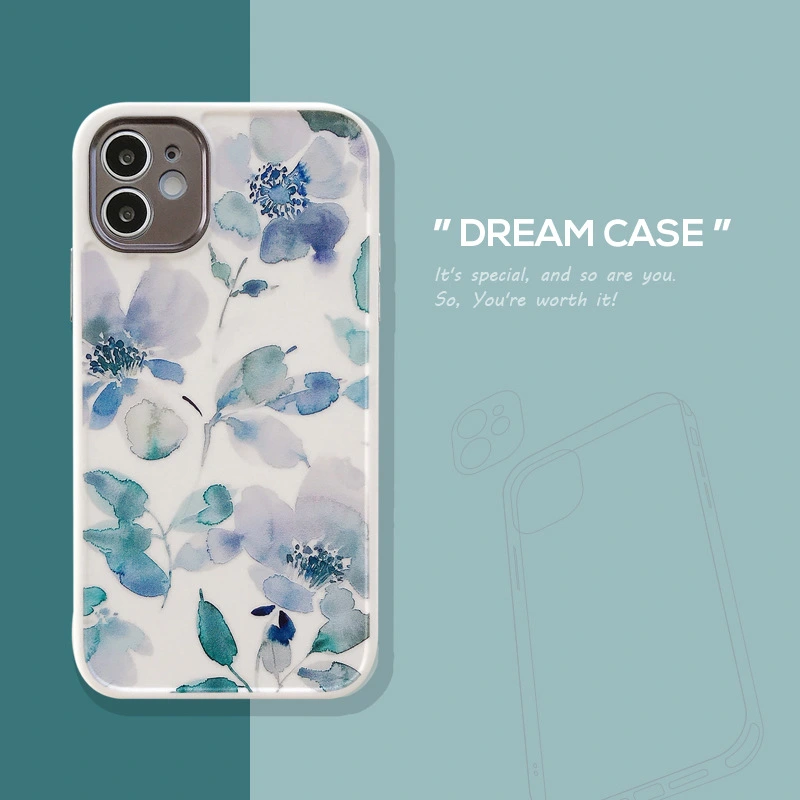 Fashion Blue Flowers Electroplating Lens Protection Case