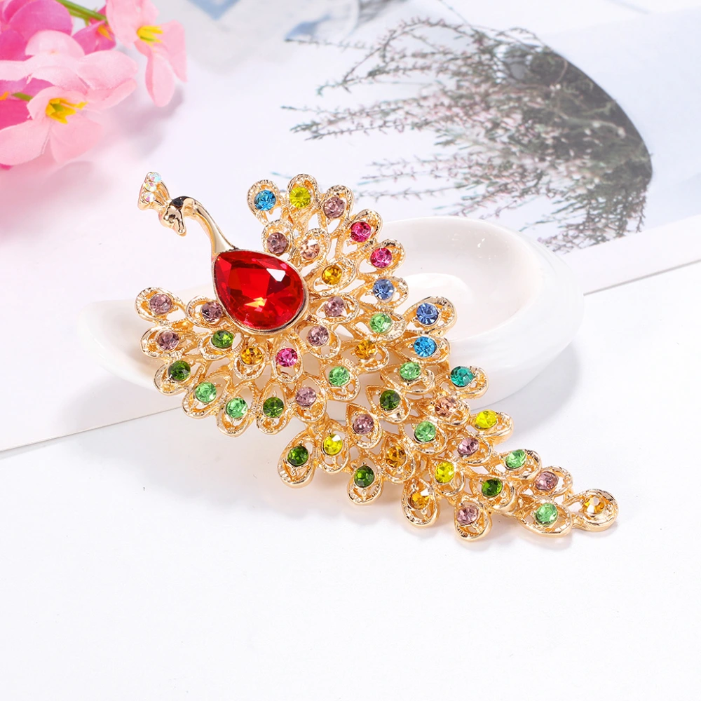 Fashion Peacock Color Rhinestone Glass Brooch