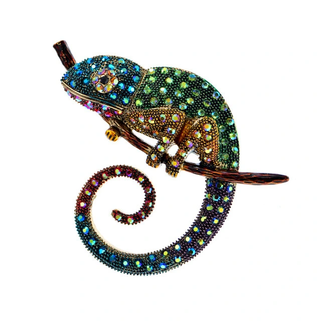 Fashionable Diamond-studded Oil Drop Color Chameleon Brooch