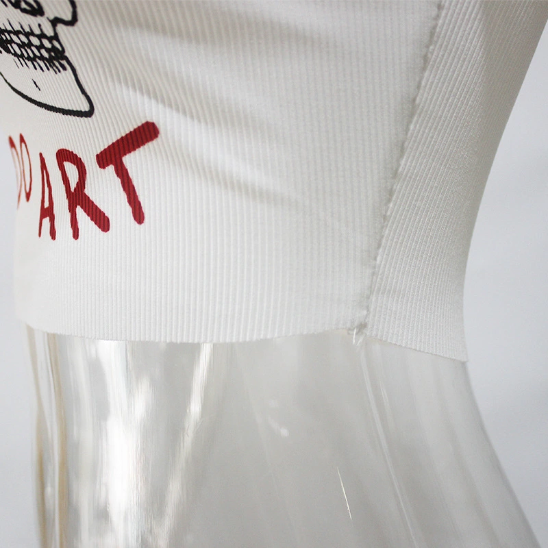 Letter Skull Print White Short V-neck Thin I-shaped Vest Top