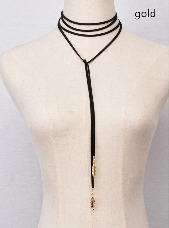 Metal Feather Necklace Tassel Long Necklace Leaf Necklace
