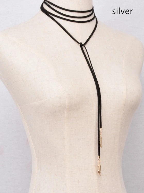 Metal Feather Necklace Tassel Long Necklace Leaf Necklace