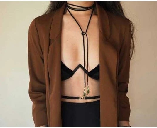 Metal Feather Necklace Tassel Long Necklace Leaf Necklace
