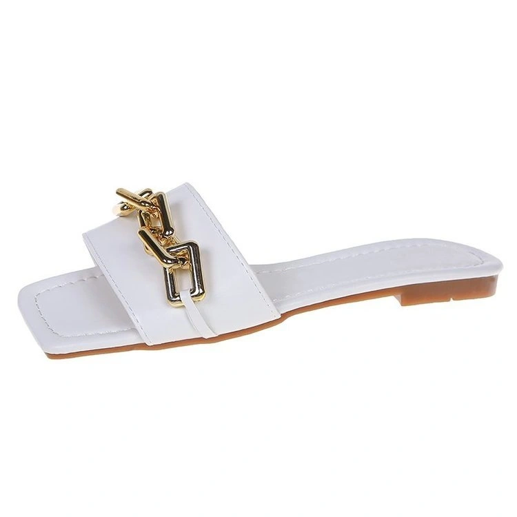 New Large Size Chain Square Toe Women's Flat Shoes