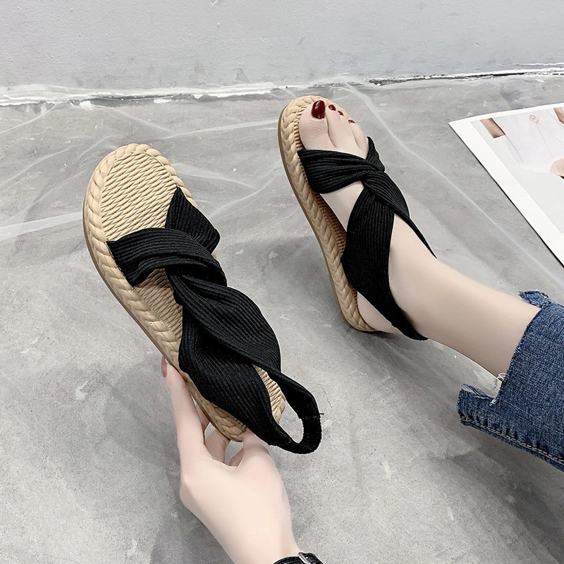 Summer New Style Simple Flat-bottomed Suede Cross One Word Elastic Roman Sandals