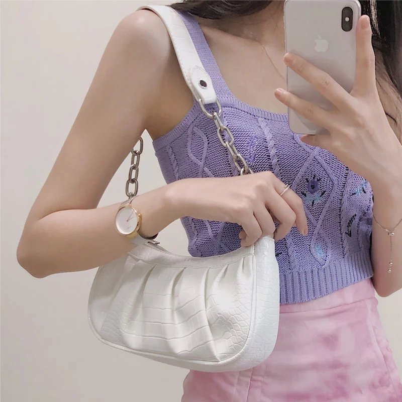 One-shoulder Diagonal Baguette Folds Cloud Pattern Niche Design Chain Underarm Bag