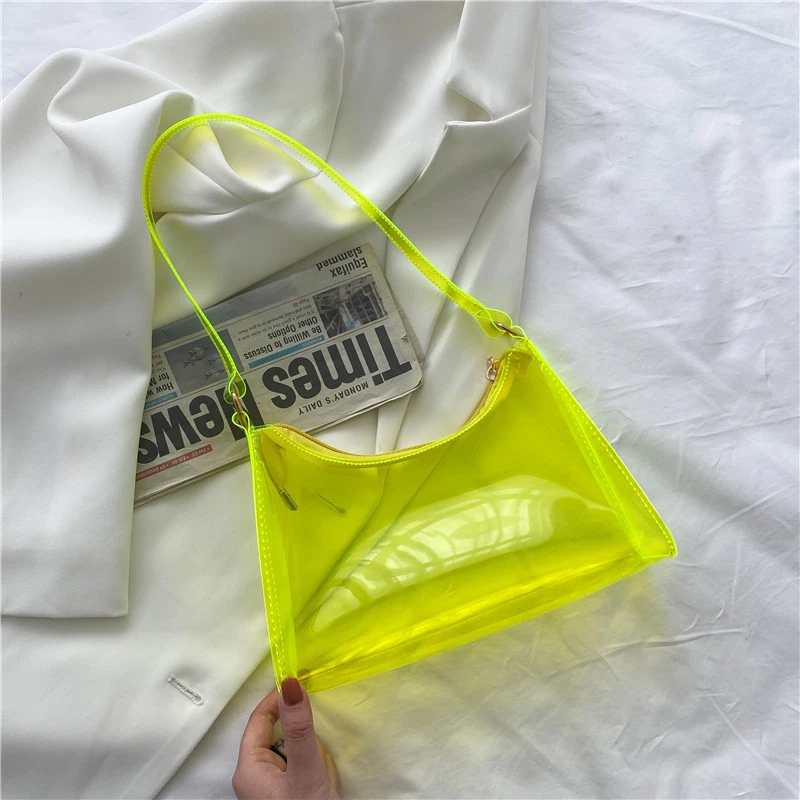 Fashion Female Bag Korean Version Small Jelly Bag Pure Color Transparent Lady Underarm Bag Shoulder Bag