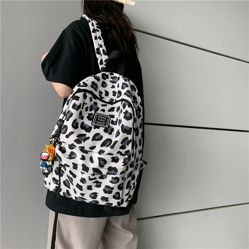 Waterproof Nylon Women Backpacks Female Leopard Printing