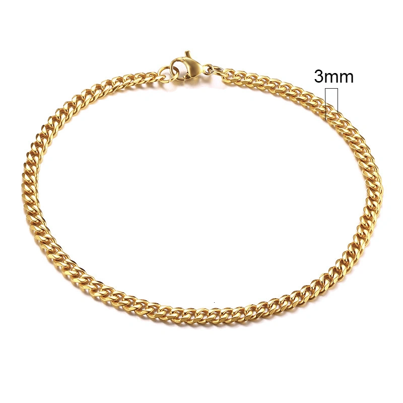 Stainless Steel Gold Plated Bracelet Men's Gold Cuban Chain 3 5 7 9 11mm Six-sided Bracelet