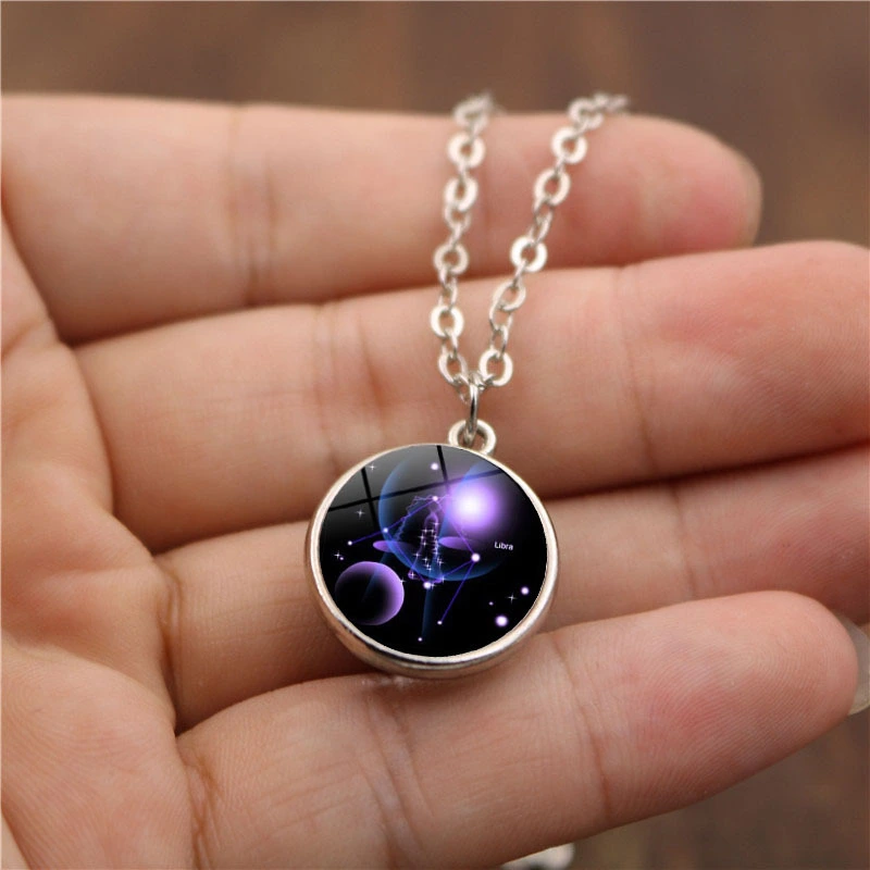 Fashion Double-sided Glass Ball Twelve Constellation Necklace
