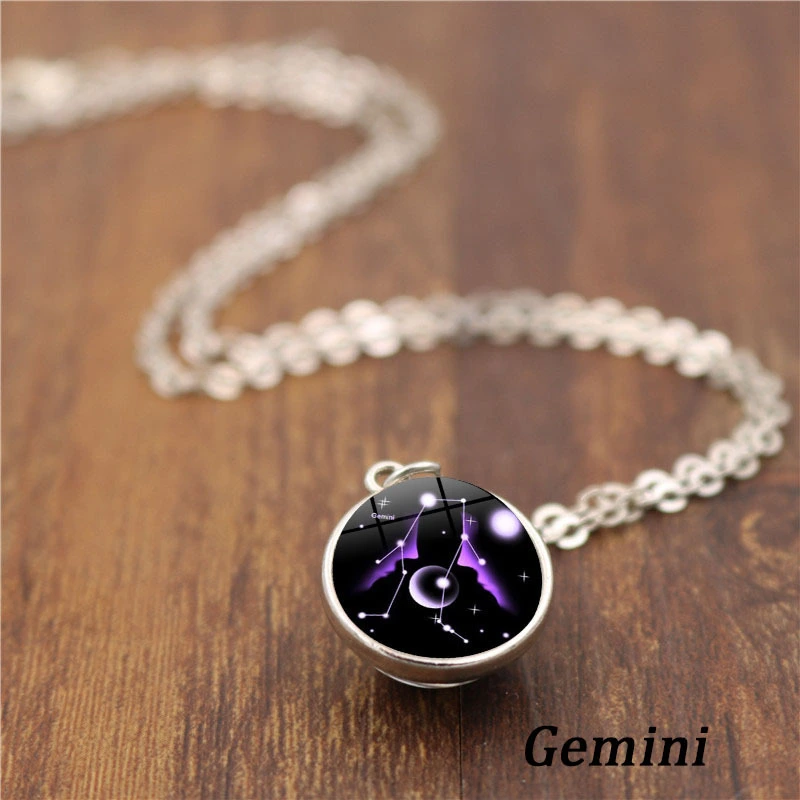Fashion Double-sided Glass Ball Twelve Constellation Necklace