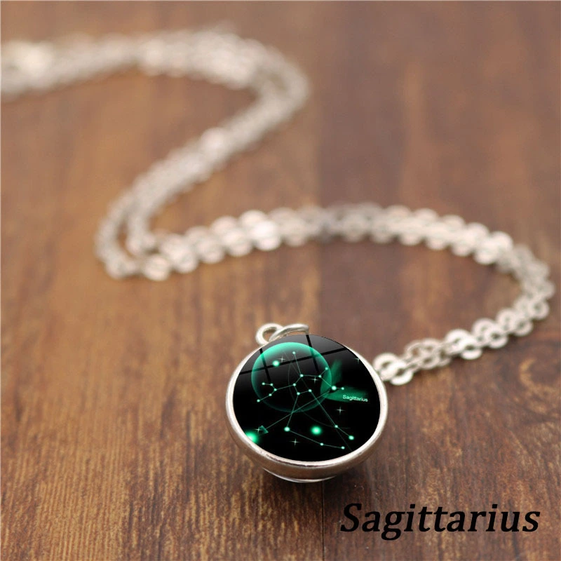 Fashion Double-sided Glass Ball Twelve Constellation Necklace