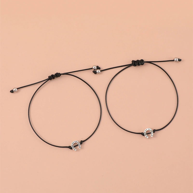 Alloy Horseshoe Wax Wire Braided Bracelet Europe And America