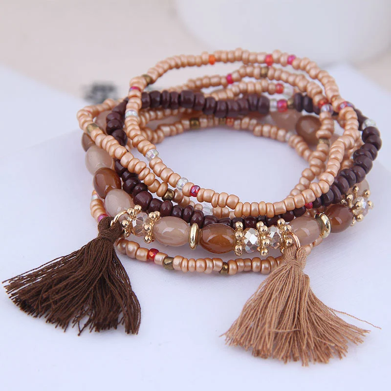 Bohemian Clan Style Mix And Match Rice Beads Accessories Tassel Temperament Multi-layer Bracelet