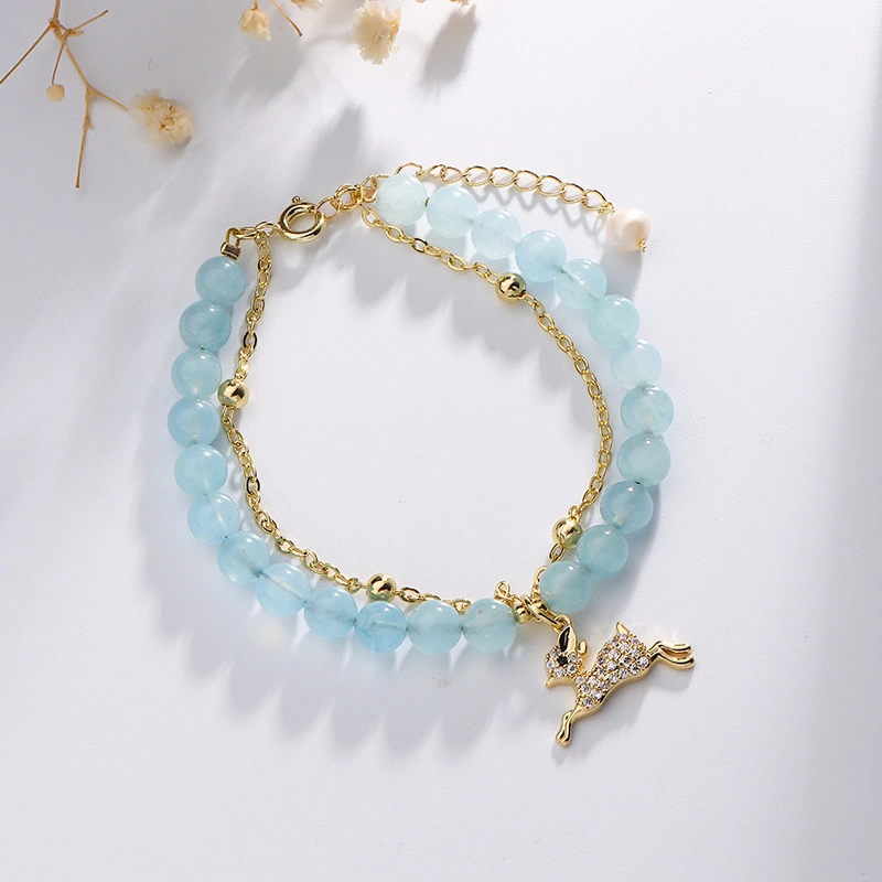 Natural Aquamarine Bracelet Double Layer Aquamarine Transfer Bracelet