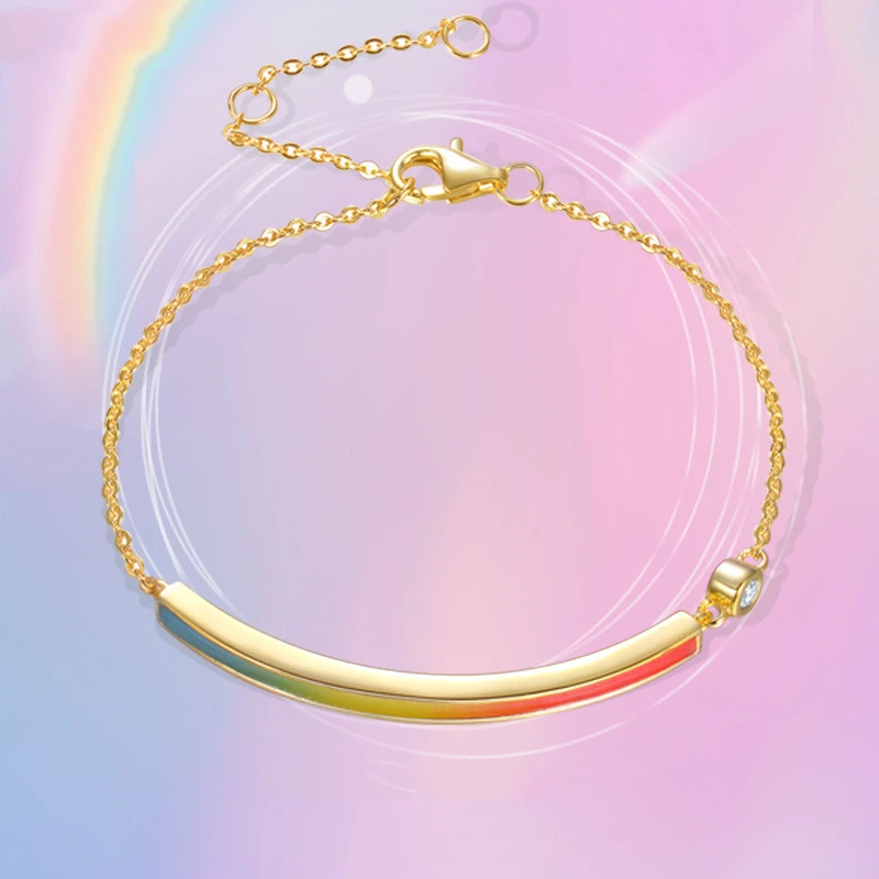 New S925 Silver Bracelet Female Niche Design Sense Rainbow Enamel Bracelet