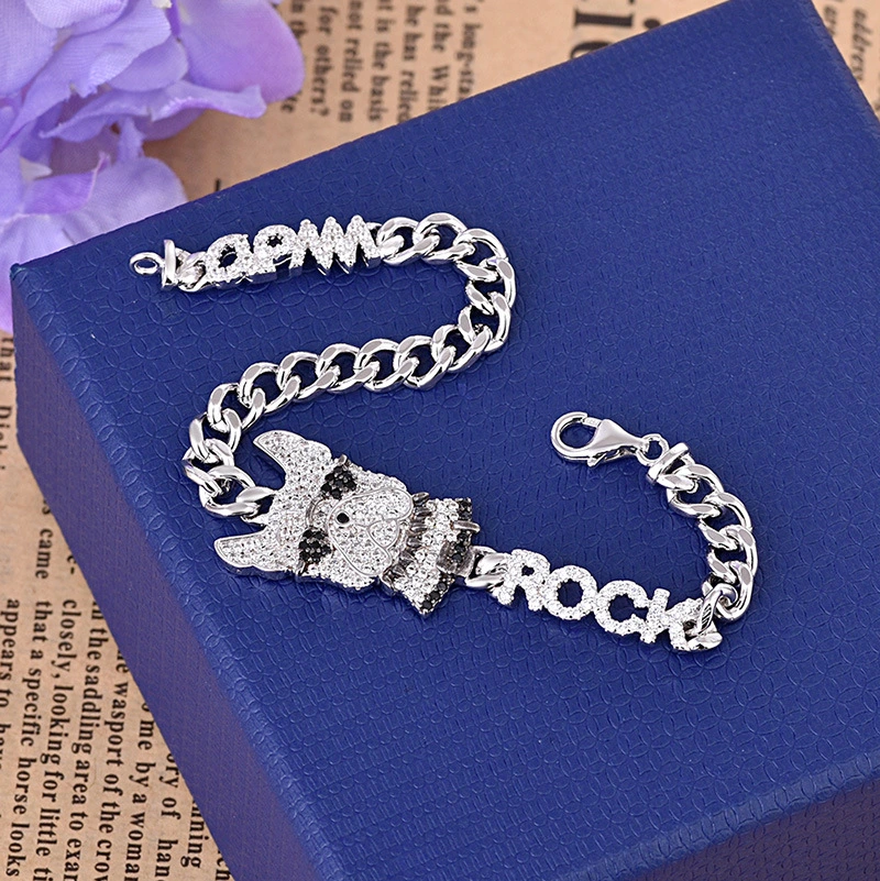 Bracelet With Crystal Diamonds And Glasses Cute Dog Personality