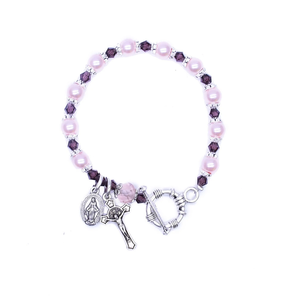 Pearl Crystal Cross Bracelet Virgin Bracelet Beaded Bracelet
