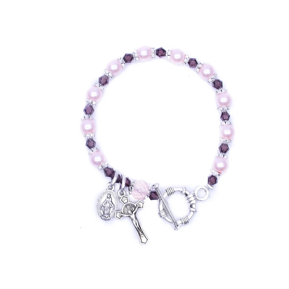 Pearl Crystal Cross Bracelet Virgin Bracelet Beaded Bracelet