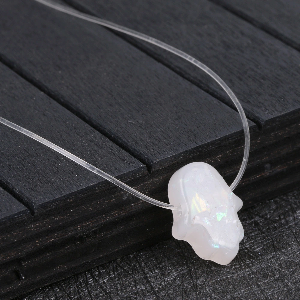 Famardi Lucky Hand Pendant Acrylic Opal Fishing Line Palm Necklace
