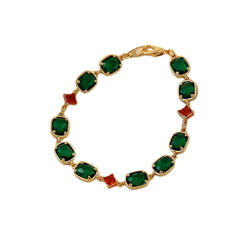 Real Gold Electroplated Diamond Emerald Bracelet