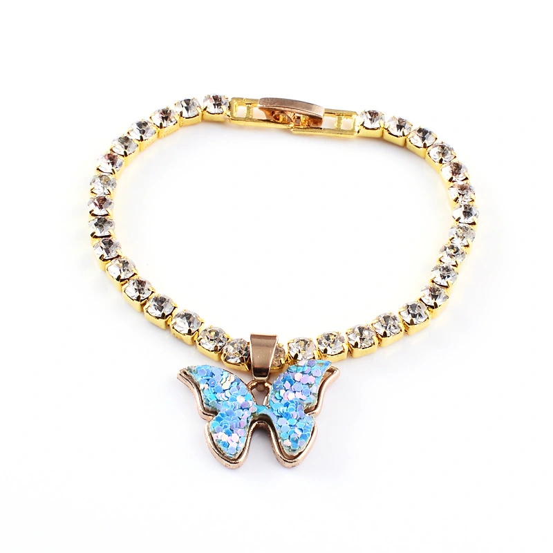 Color Sequin Butterfly Bracelet Metal Flash Diamond Thick Chain Bracelet