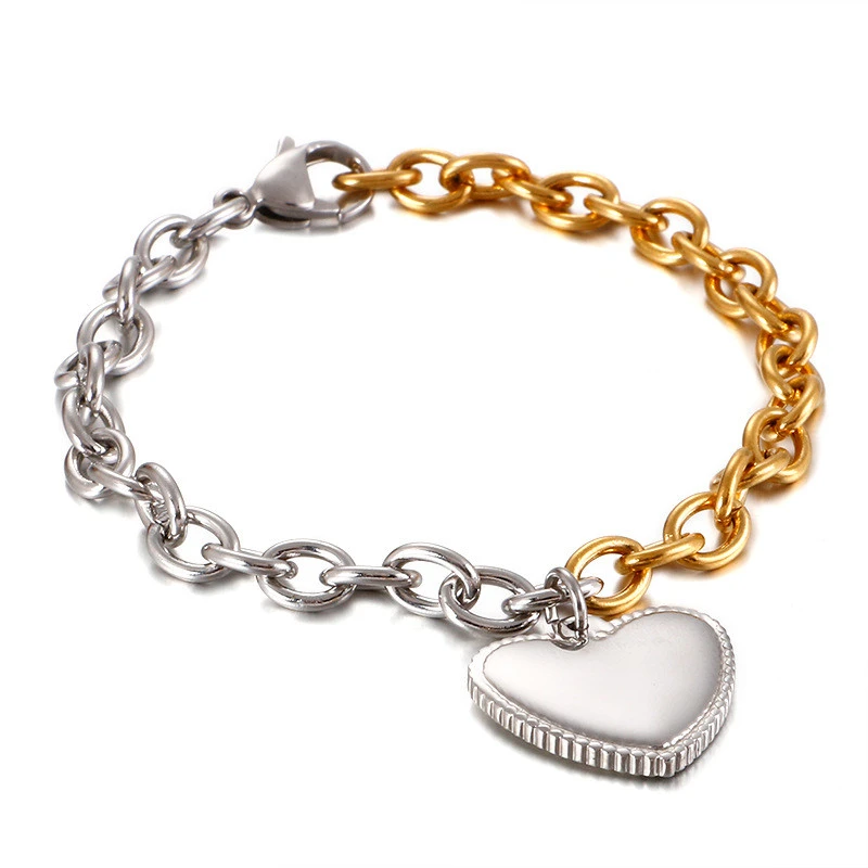 Titanium Steel Edged Heart-shaped Gold Bracelet Can Be Worn By Men And Women