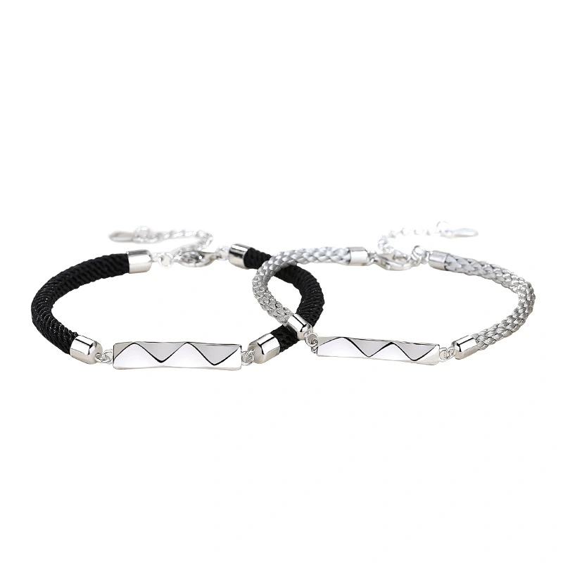 Sterling Silver Diamond-shaped Couple Niche Design Braided Bracelet