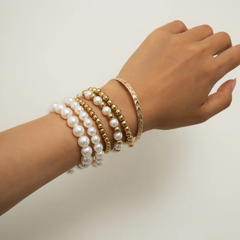 Imitation Pearl Retro Punk Stretch Suit Bracelet