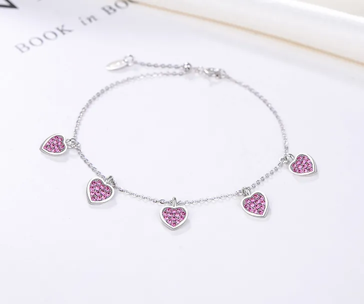 S925 Sterling Silver Bracelet Heart-shaped Grape Purple Zircon Adjustable