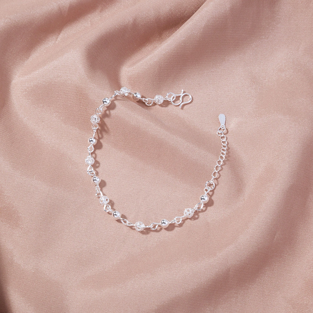 Fashion Temperament Hollow Round Bead Silver Plated Exquisite Simple Chain Bracelet