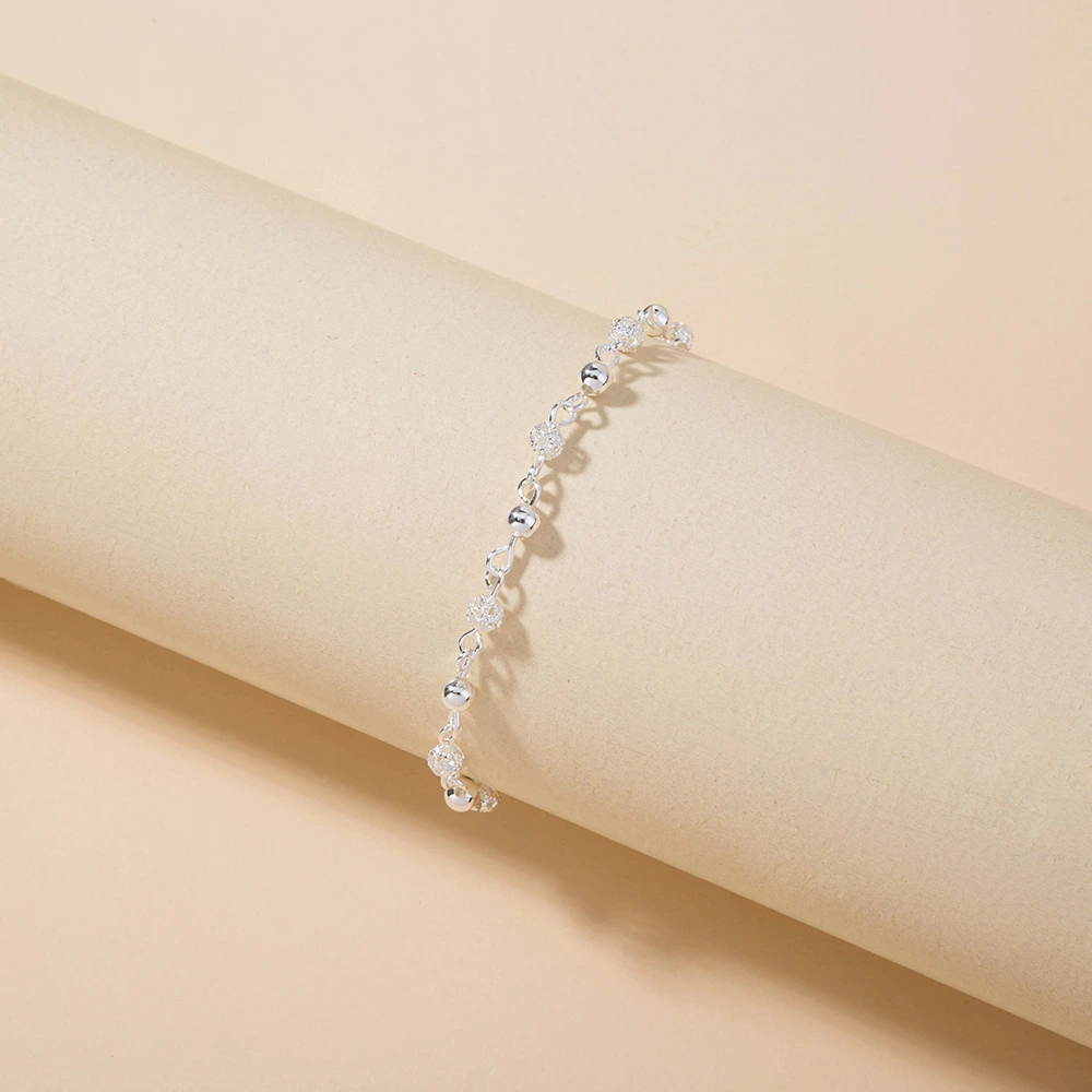 Fashion Temperament Hollow Round Bead Silver Plated Exquisite Simple Chain Bracelet