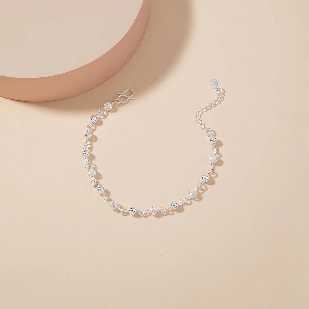 Fashion Temperament Hollow Round Bead Silver Plated Exquisite Simple Chain Bracelet