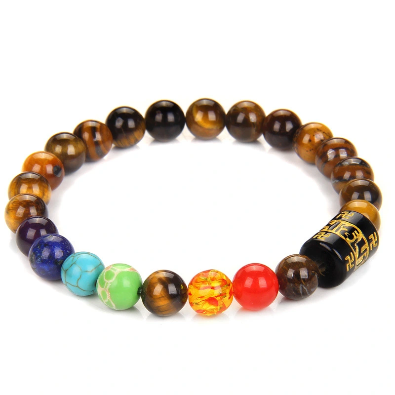 Seven Chakra Yoga Energy Six-Word Proverbs Beaded Bracelet