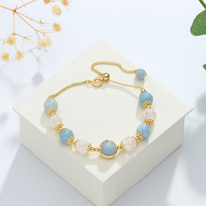 New Transit White Crystal Flower Sliding Bracelet Original Aquamarine Bracelet