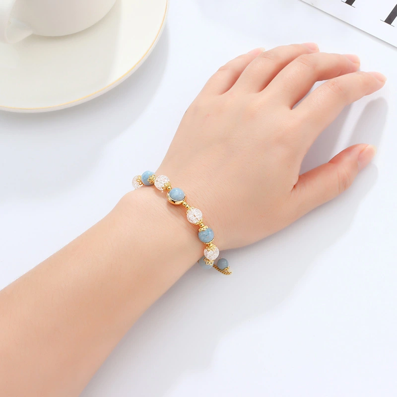 New Transit White Crystal Flower Sliding Bracelet Original Aquamarine Bracelet