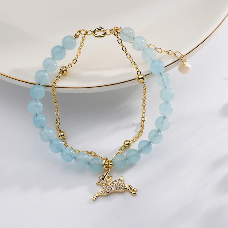 Natural Aquamarine Bracelet Double Aquamarine Transfer Hand