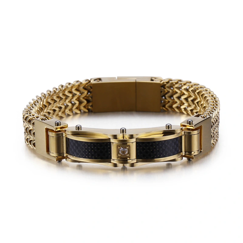 Gold Stainless Steel Men's Diamond Bracelet