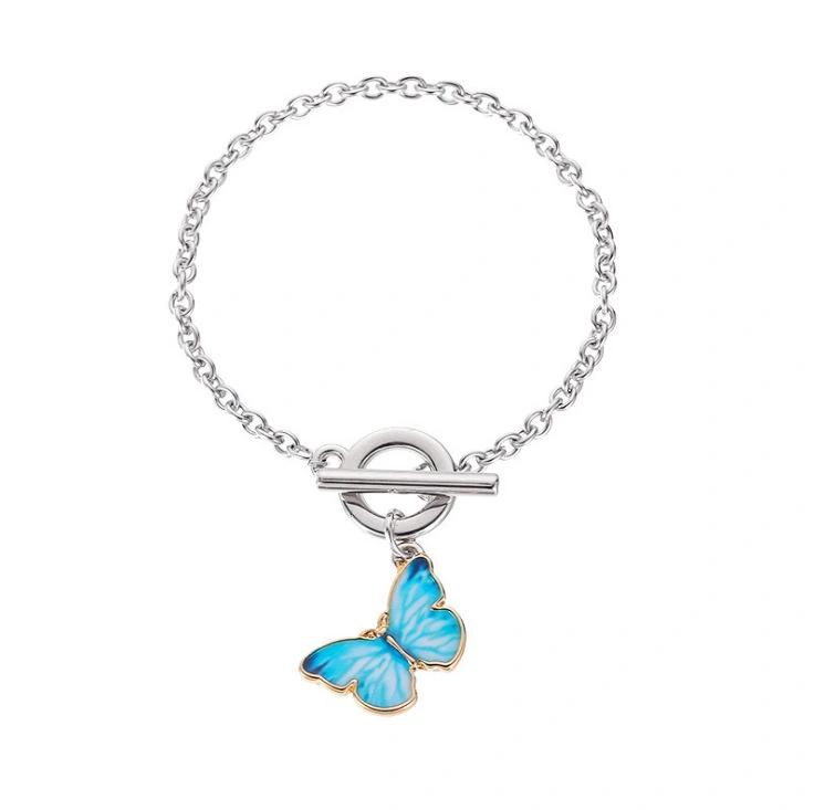 Simple Color Dripping Butterfly Pendant Bracelet