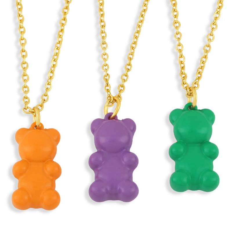 Ins Wind Cute Color Dripping Oil Bear Pendant Clavicle Female Forest Necklace Kw76