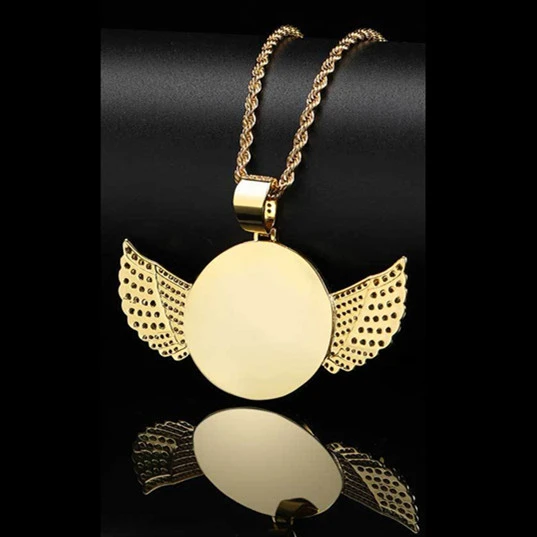 Memory Angel Wings Round Photo Pendant Micro-inlaid Zircon DIY Creative Hip Hop Photo Frame Necklace