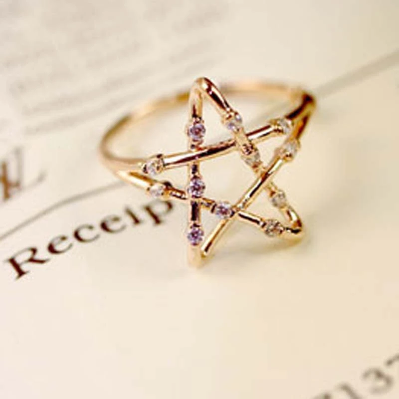 Fashion Micro Inlaid Gold Hollow Star Ring