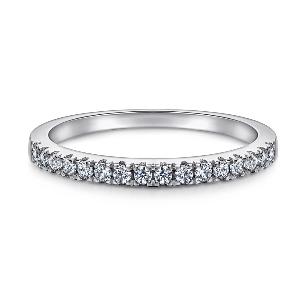 Silver Half-length Ring Row Diamond V Index Finger Ring