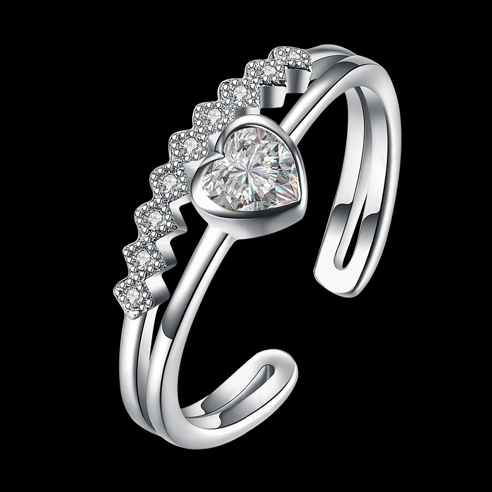 Heart-shaped Micro-inlaid Zircon Couple Ring