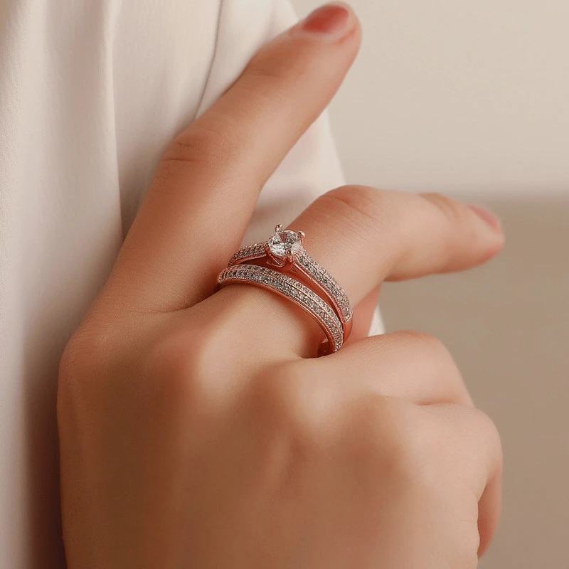 Exquisite Two-piece Zircon Ring Classic Wedding Ring