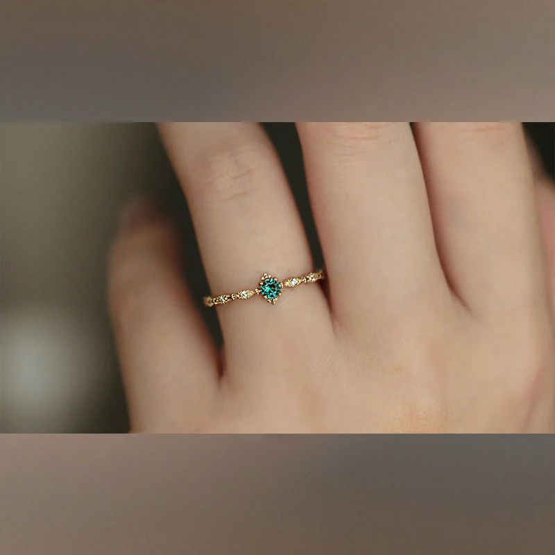 S925 Sterling Silver 14K Yellow Gold Plated Emerald Ring