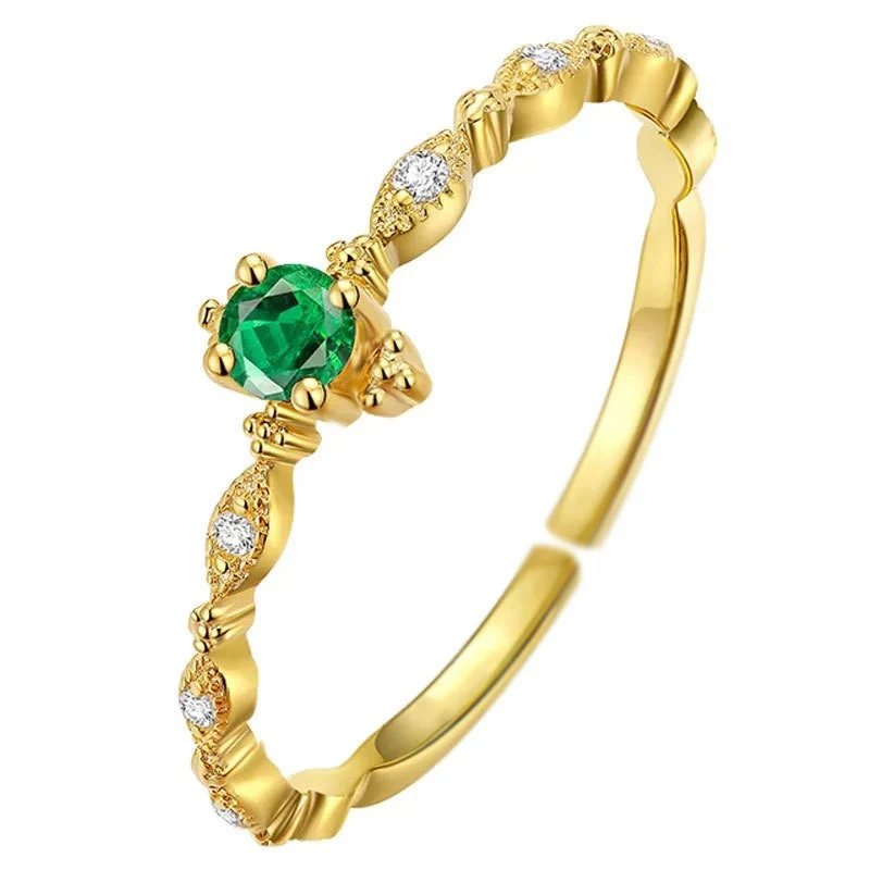 S925 Sterling Silver 14K Yellow Gold Plated Emerald Ring
