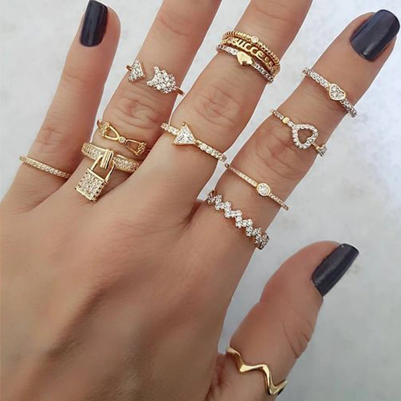 Fashion Gold-plated Love Crystal Ring Set, Ladies Street Shooting